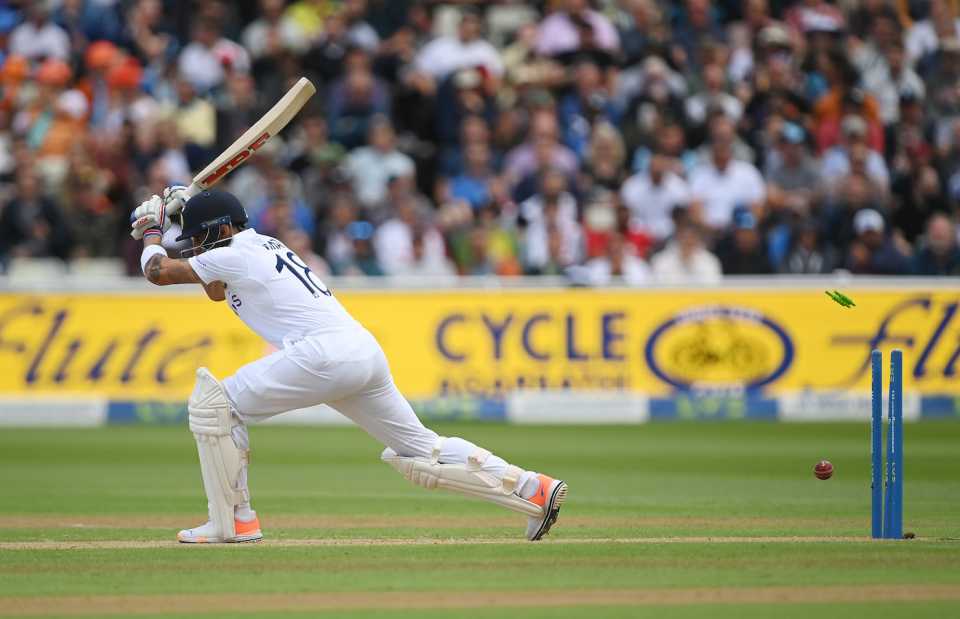 Virat Kohli loses his stumps, off an edge, to Matthew Potts, England vs India, 5th Test, Birmingham, 1st day, July 1, 2022