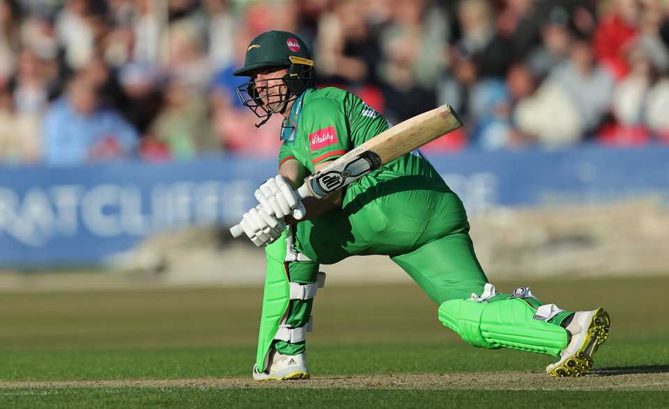 Colin Ackermann sweeps during his knock of 85, Leicestershire vs Northamptonshire, Vitality Blast, Grace Road, July 1, 2022