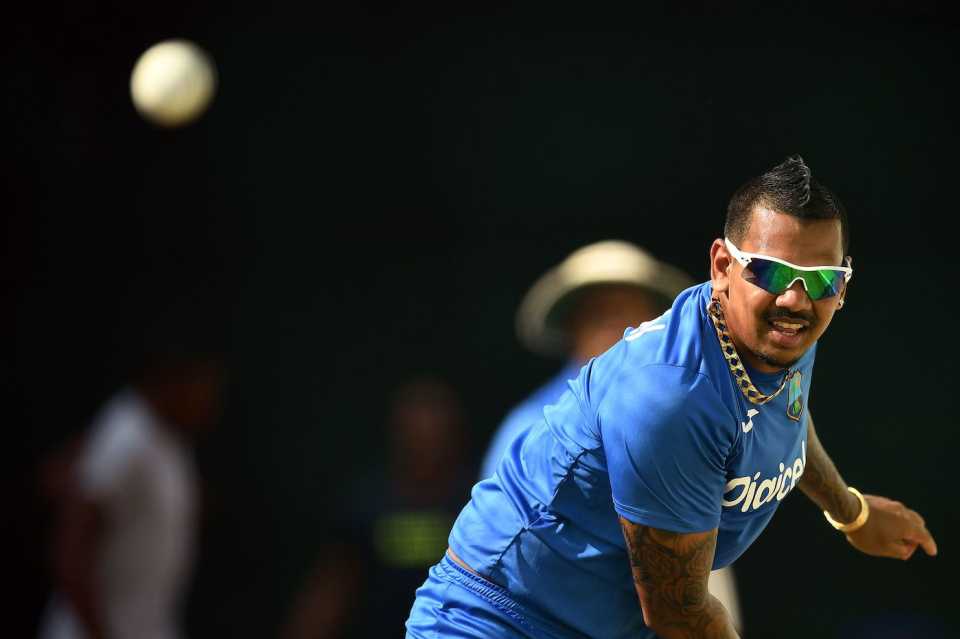 Sunil Narine gets in some bowling practice 