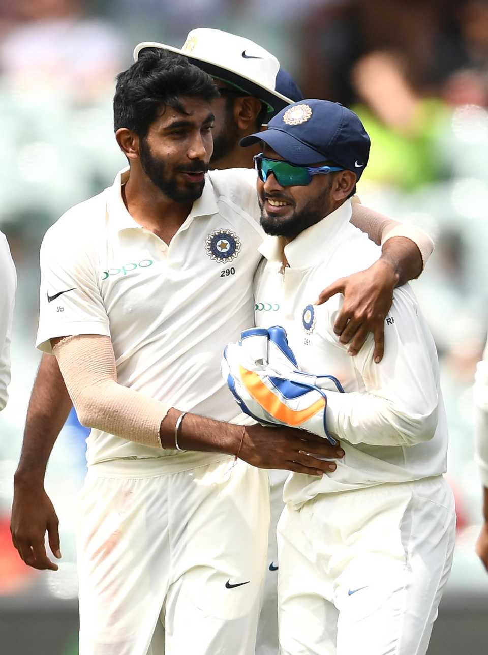 Jasprit Bumrah and Rishabh Pant celebrate a wicket, Australia v India, 1st Test, Adelaide, 5th day, December 10, 2018