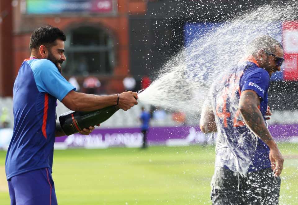 Virat Kohli and Shikhar Dhawan didn't do much with the bat, but that's no reason to not celebrate, England vs India, 3rd ODI, Manchester, July 17, 2022