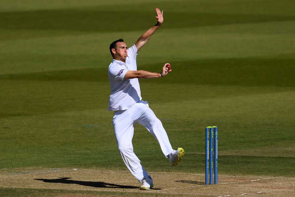 Kyle Abbott in his delivery stride, LV= Insurance County Championship, Division One, Hampshire vs Yorkshire, Ageas Bowl, June 13, 2022