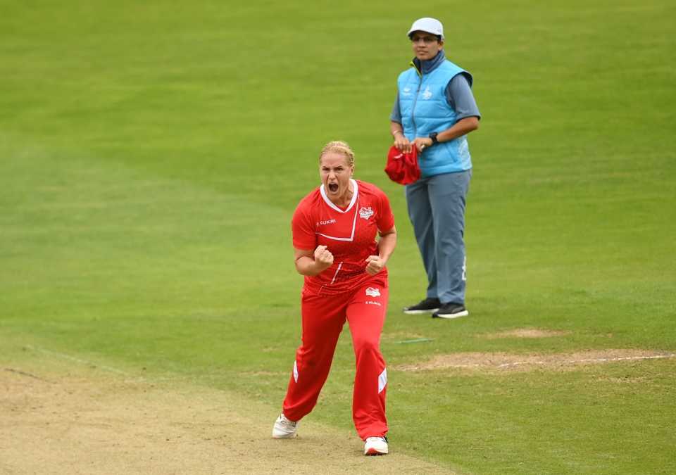 Katherine Brunt celebrates a wicket, England vs South Africa, Commonwealth Games, Birmingham, August 2, 2022