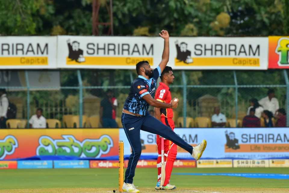 Rishi Bopanna has been one of the consistent performers with the ball for his team, Maharaja T20 Trophy 2022, Mangalore United v Bengaluru Blasters, Mysore, August 15, 2022 