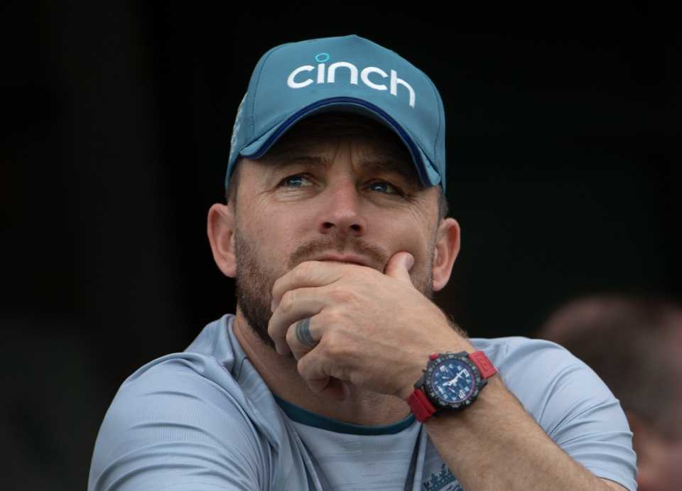 England head coach Brendon McCullum looks on during the fifth Test against India
