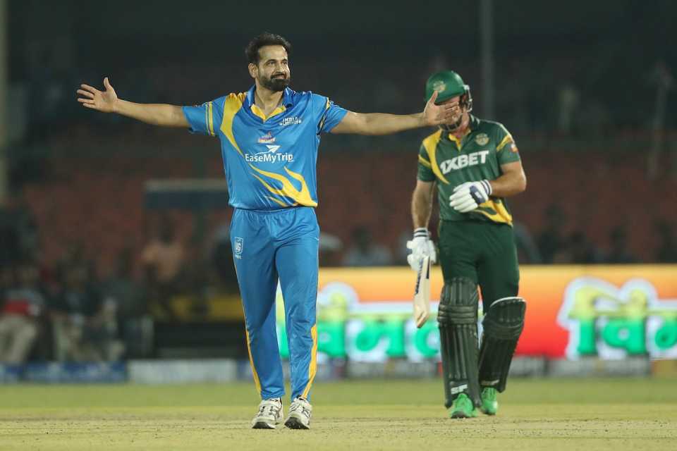 Irfan Pathan celebrates the wicket of an opponent