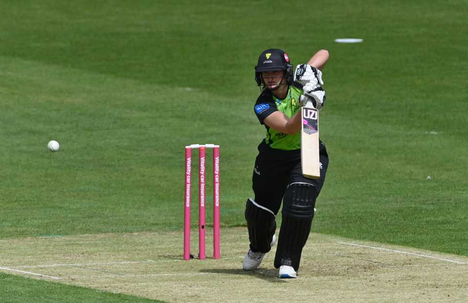 Danielle Gibson punches into the covers, Western Storm vs South East Stars, Charlotte Edwards Cup, Bristol, June 1, 2022