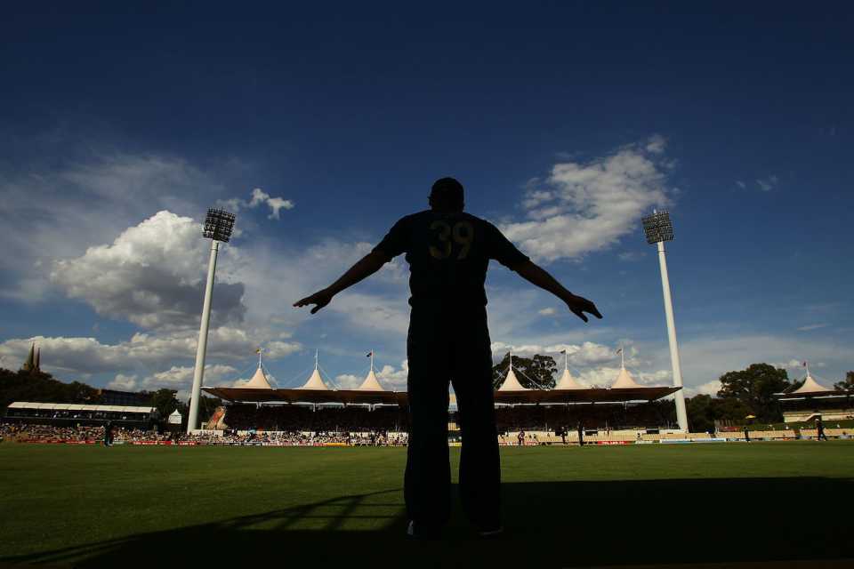 An Australia fielder in silhouette on the boundary, Australia v West Indies, 2nd T20, Sydney, February 23, 2010