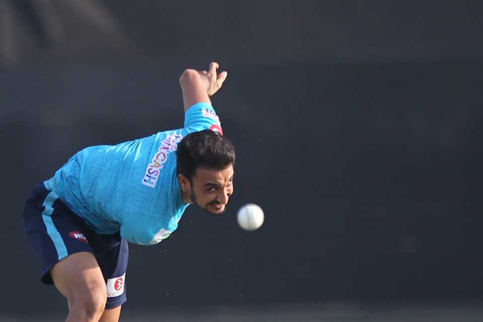 Harshal Patel bowls during practice ahead of the game, Delhi Capitals v Sunrisers Hyderabad, IPL 2020, Abu Dhabi, September 29, 2020