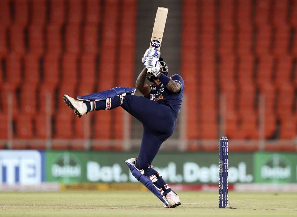 Suryakumar Yadav hits his first ball in international cricket for a six