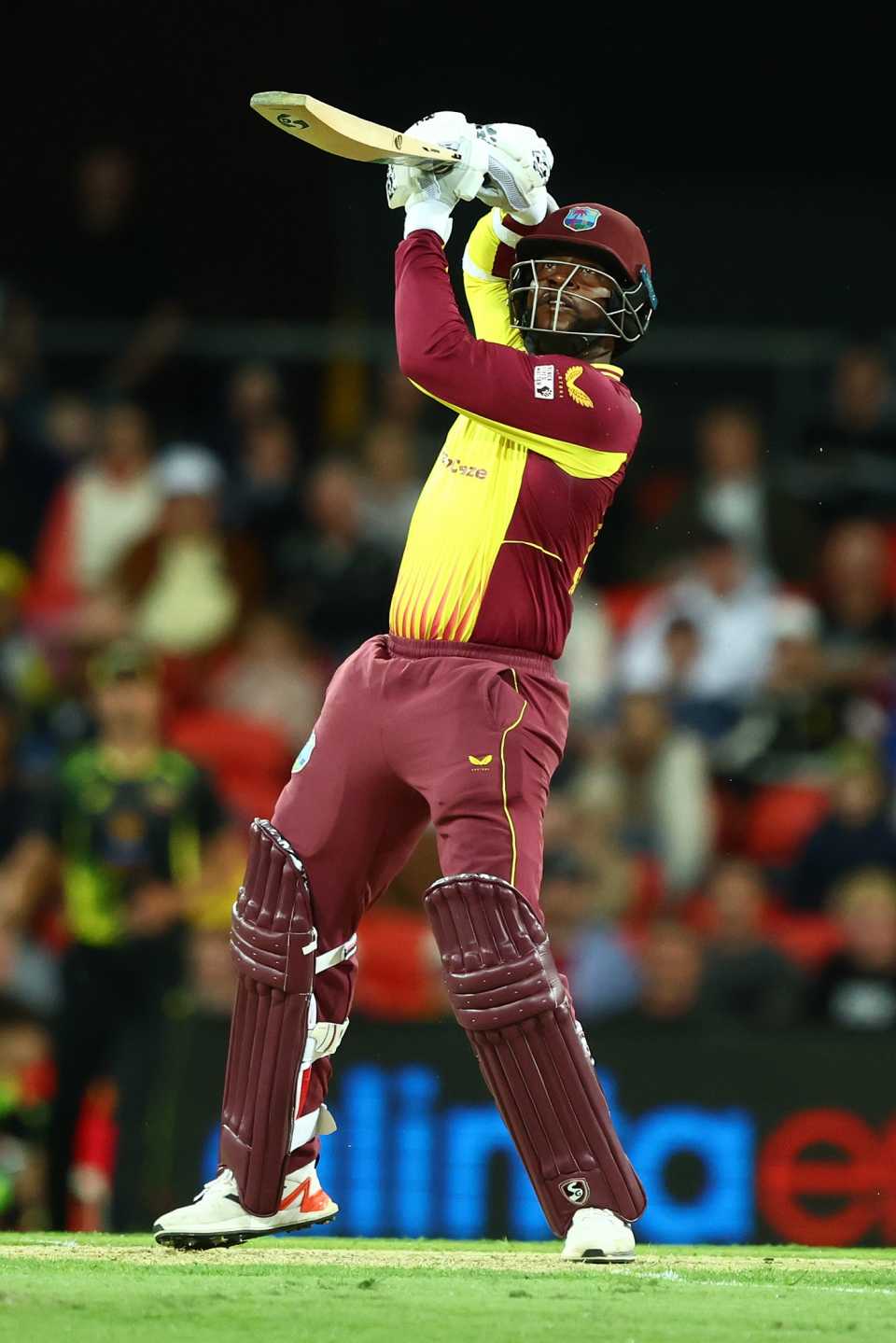 Kyle Mayers lofts one into the stands over deep cover, Australia vs West Indies, 1st T20I, Carrara, October 5, 2022