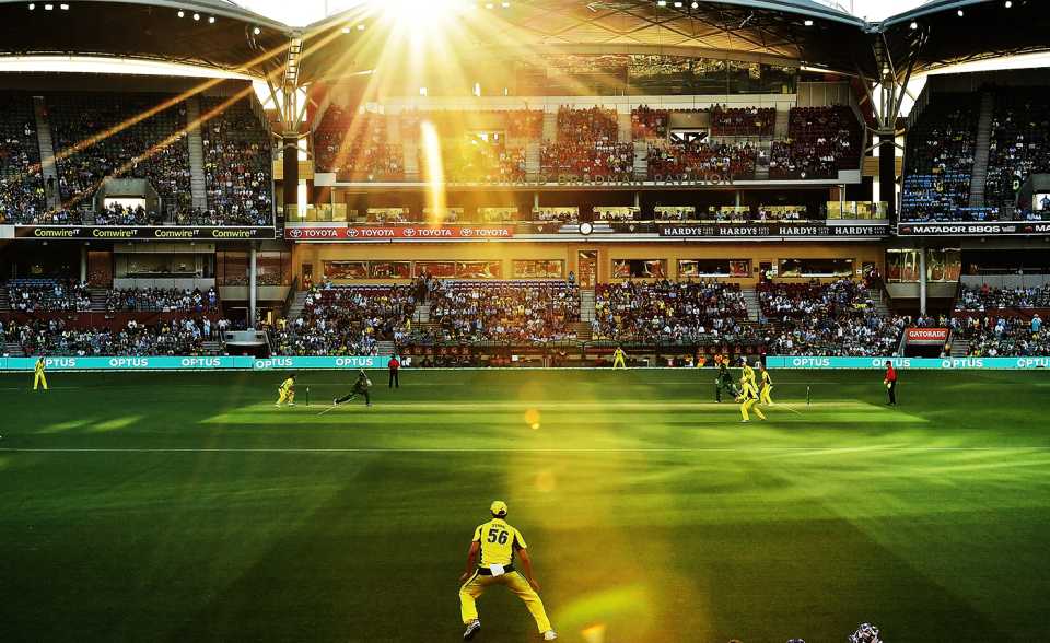 A general view of the action at the Adelaide Oval