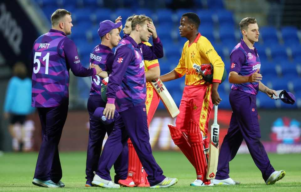 Scotland are forlorn after their first-round exit, Scotland vs Zimbabwe, ICC Men's T20 World Cup, Hobart, October 21, 2022
