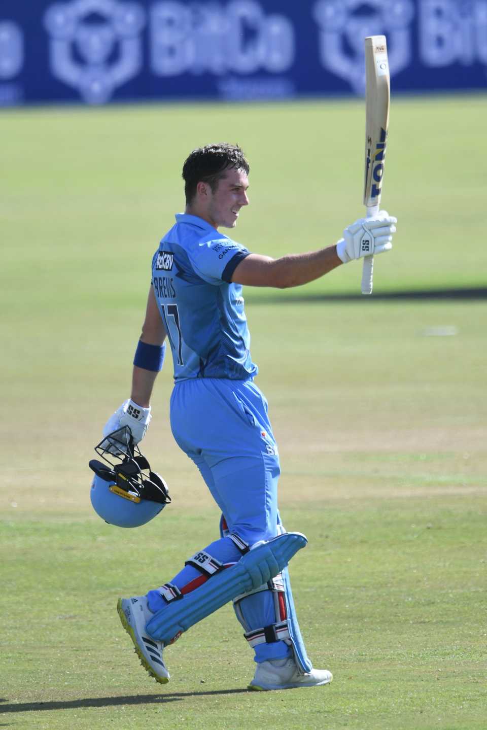 Dewald Brevis celebrates his maiden T20 century, Titans vs Knights, CSA T20 Challenge, Potchefstroom, October 31, 2022