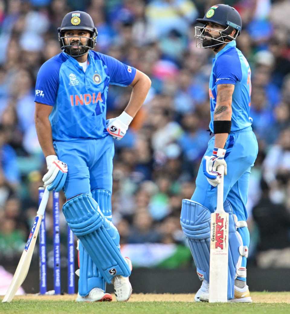 Rohit Sharma waits for third umpire's decision as Virat Kohli looks on, India vs Netherlands, T20 World Cup, Sydney, October 27, 2022