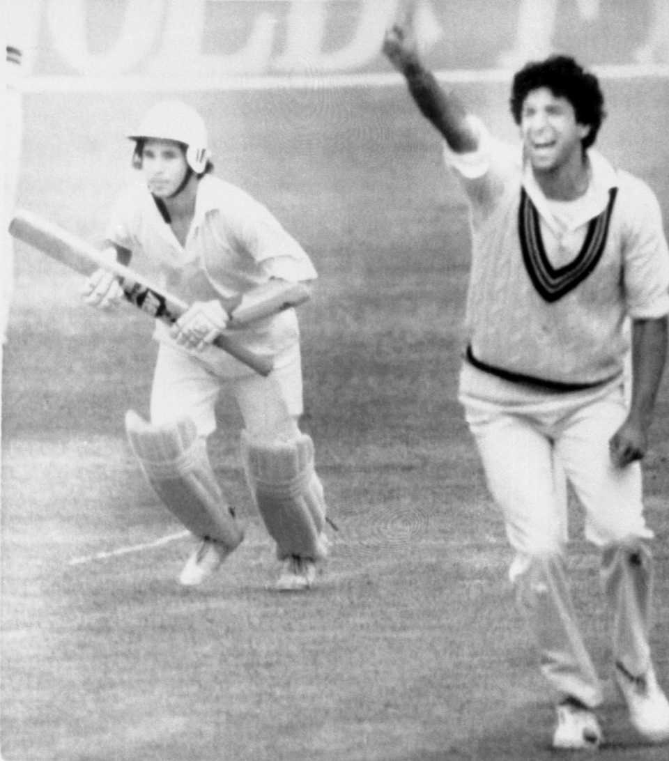 Debutant Sachin Tendulkar was trapped leg before by Wasim Akram for 35, Pakistan vs India, 4th Test, Sialkot, 2nd day, December 10, 1989