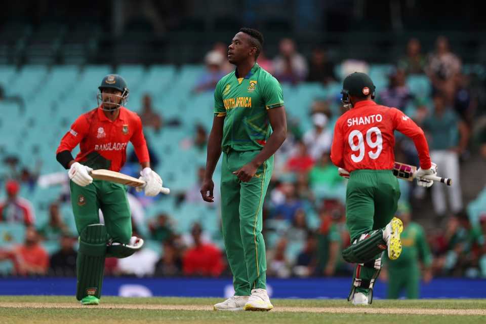 Kagiso Rabada looks on as the Bangladesh batters sneak through
