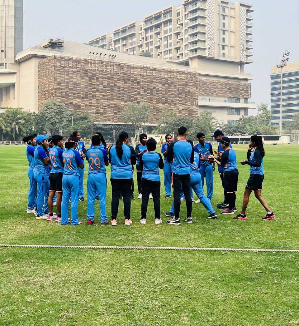 India Under-19 Women gather after beating New Zealand Development side 5-0, India Under-19 vs New Zealand Development, Women's Under-19 series, Mumbai, December 6, 2022