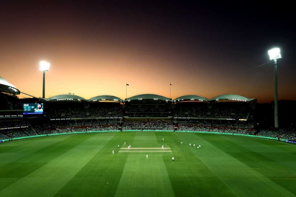 A view of the Adelaide Oval after sunset