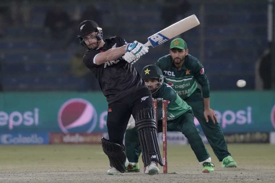 Glenn Phillips plays a shot en route to his half-century, Pakistan vs New Zealand, 3rd ODI, Karachi, Jan 13 2023