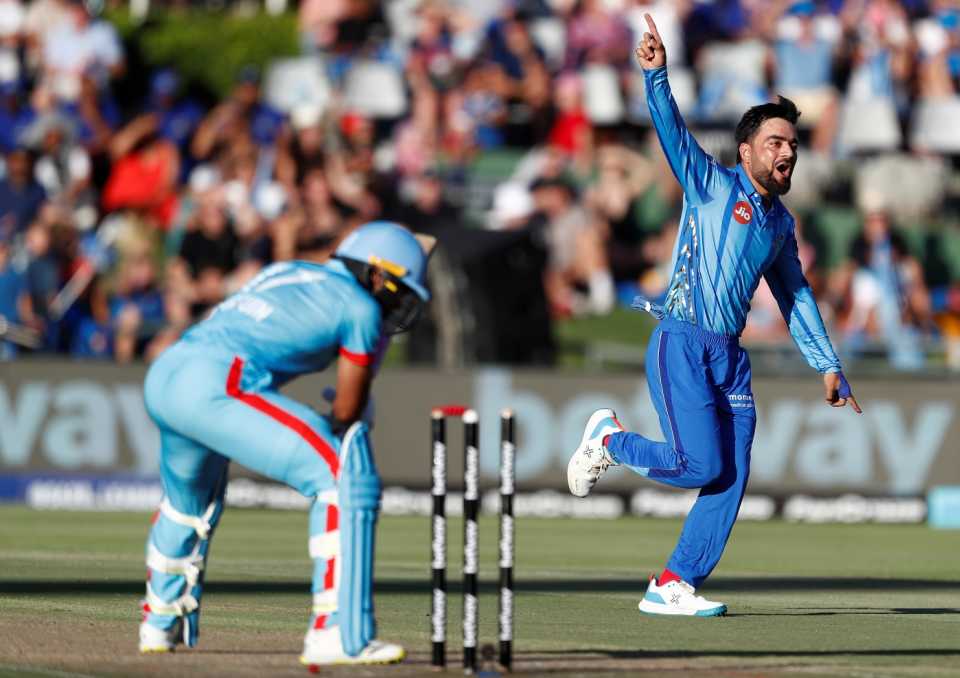 The wicket of Clyde Fortuin was Rashid Khan's 500th in T20 cricket