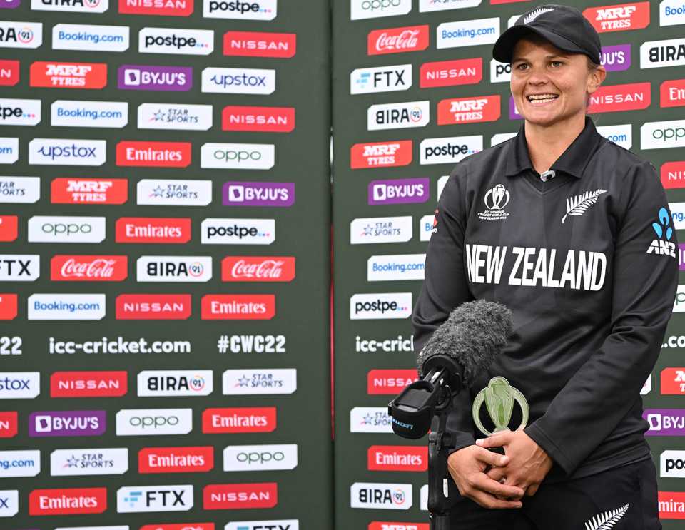 Suzie Bates is interviewed for her Player-of-the-Match performance, New Zealand vs Bangladesh, Women's World Cup 2022, Dunedin, March 7, 2022