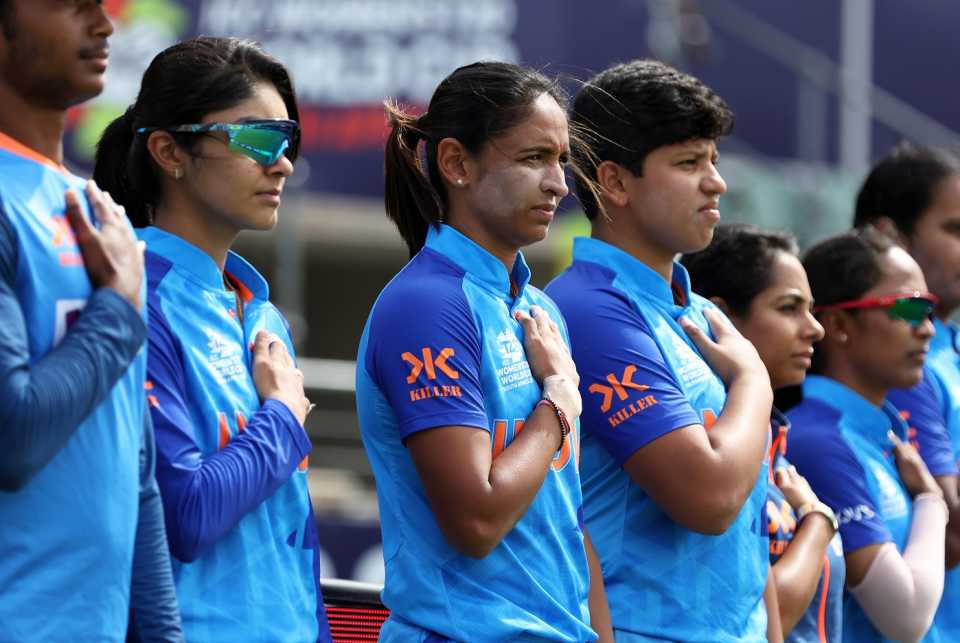 The Indian team lines up for national anthem