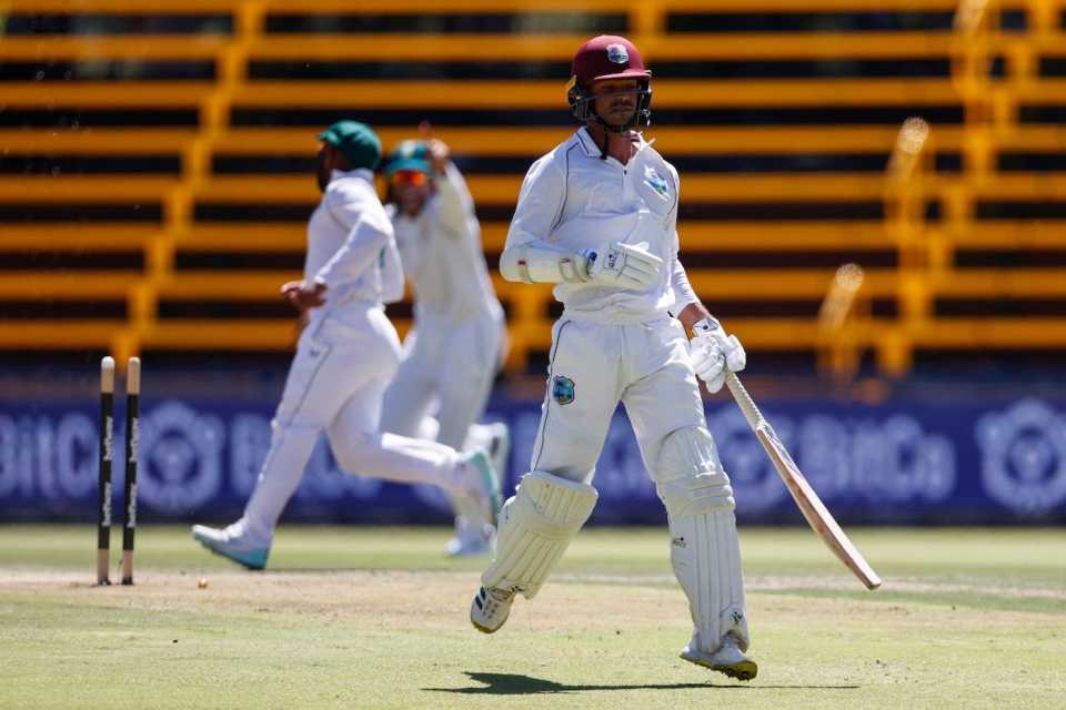 Tagenarine Chanderpaul was dismissed in the fourth over, run-out by Temba Bavuma, South Africa vs West Indies, 2nd Test, Johannesburg, 2nd day, March 9, 2023
