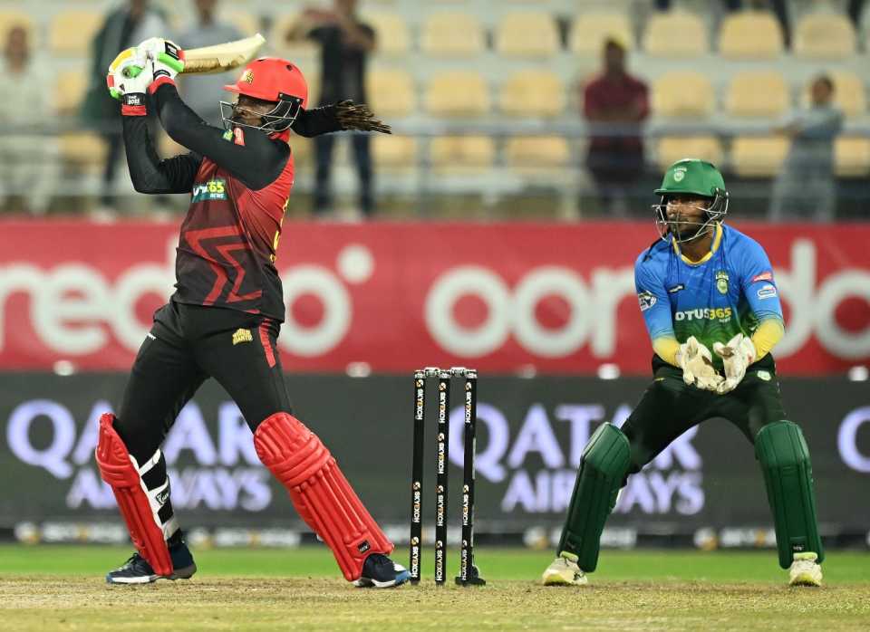 Chris Gayle hit three sixes in his 16-ball knock, Asia Lions vs World Giants, LLC, Doha, March 13, 2023