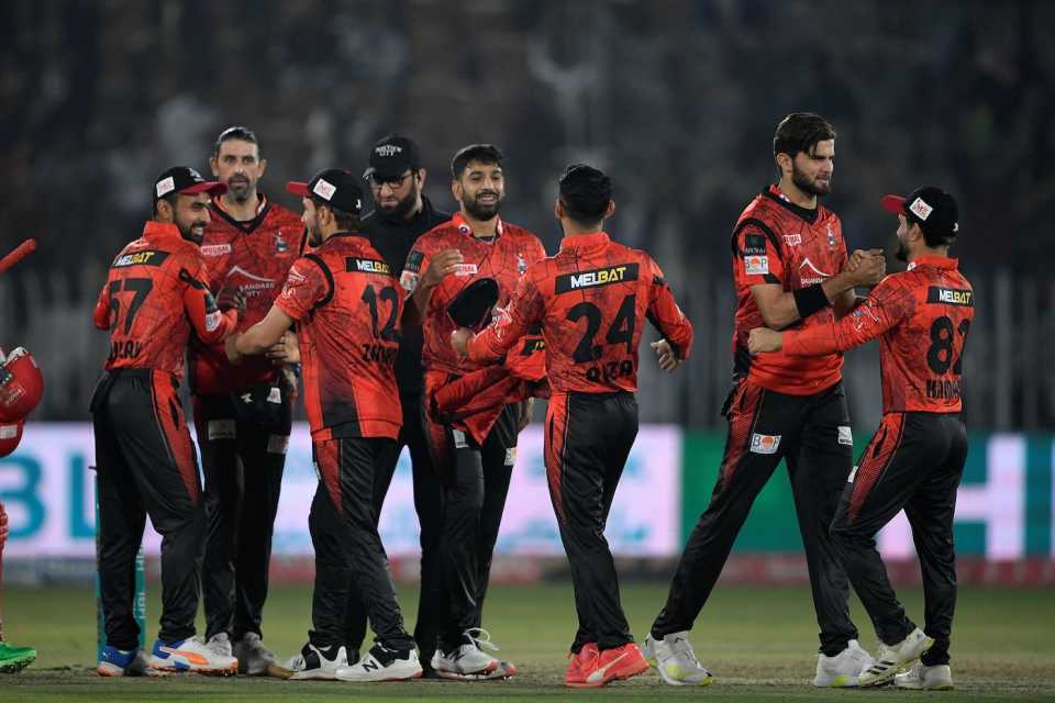 Lahore Qalandars players celebrate after beating Islamabad United