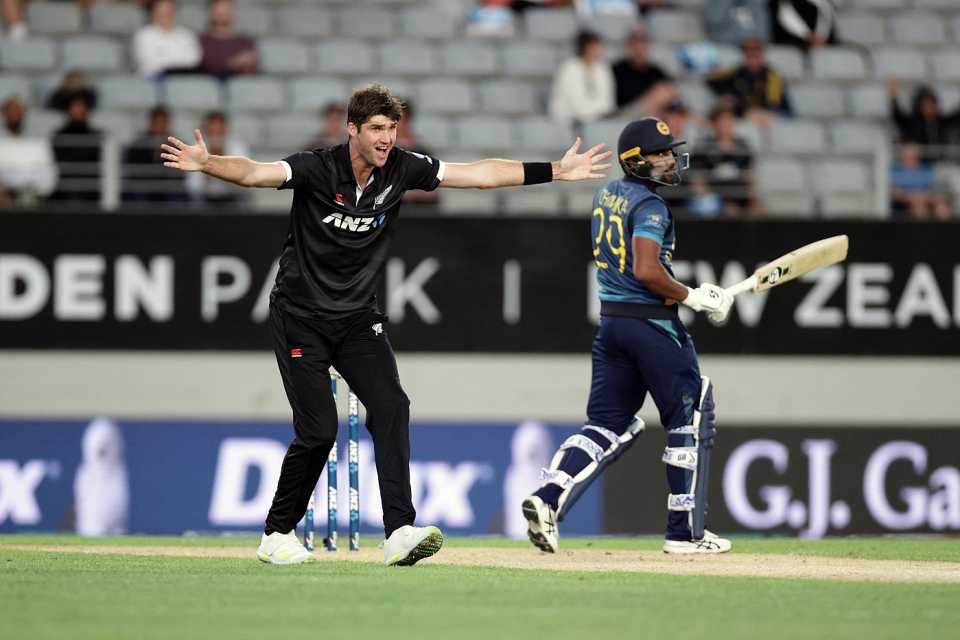Henry Shipley appeals for lbw, New Zealand vs Sri Lanka, 1st ODI, Auckland, March 25, 2023