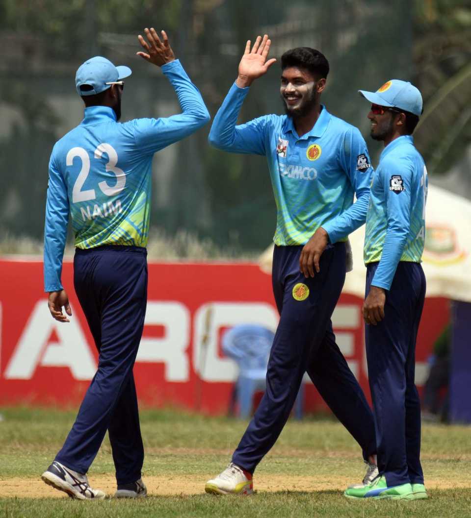 Rishad Hossain took a four-wicket haul in his first game in this season's DPL, Dhaka, April 16, 2023