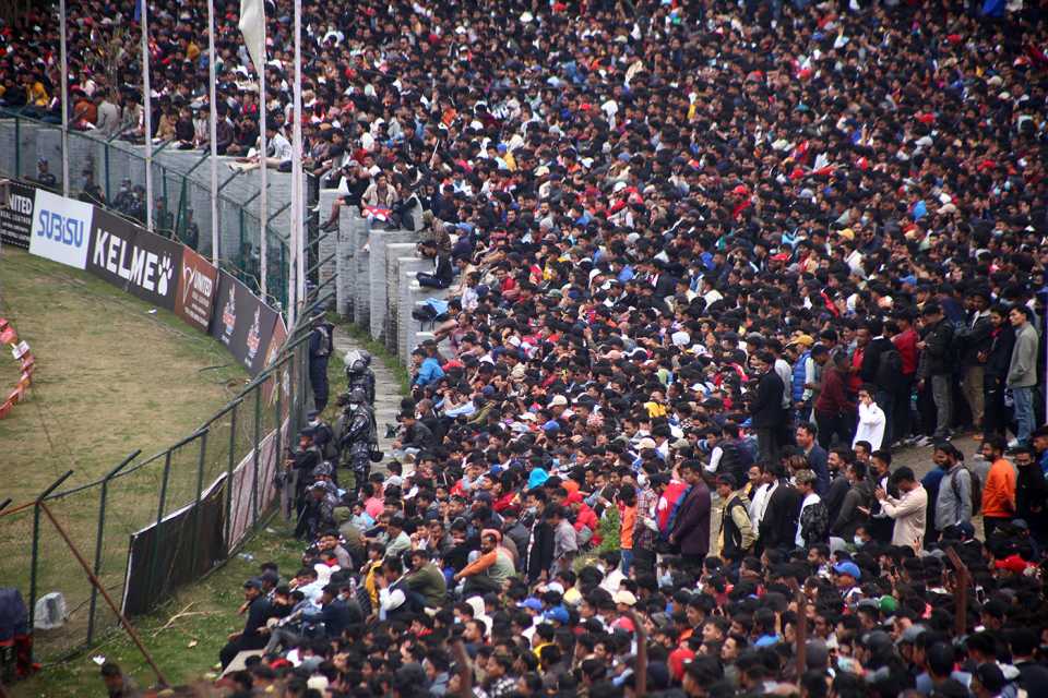 Nepal fans packed the stadium in Kirtipur, Nepal vs UAE, ICC Cricket World Cup League 2, Kirtipur, March 16, 2023