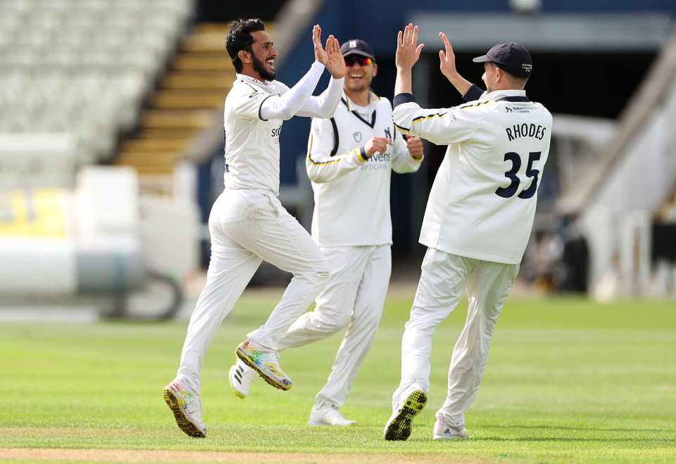 Hasan Ali celebrates a wicket, LV= Insurance County Championship, Warwickshire vs Essex, Edgbaston, May 11, 2023