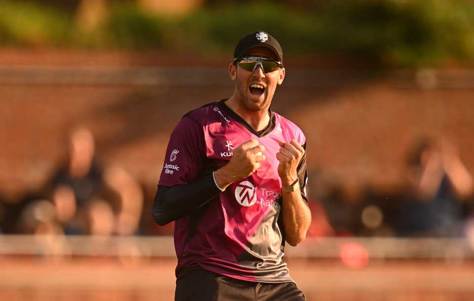 Craig Overton celebrates a wicket, Vitality Blast, Somerset vs Hampshire, Taunton, May 24, 2023