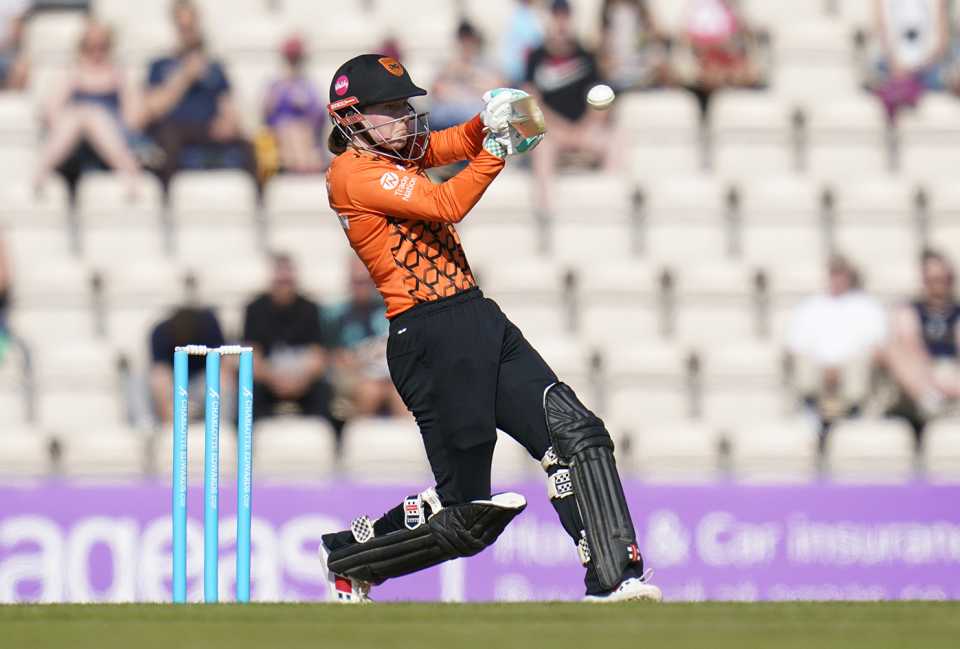 Ella McCaughan swings one away over the leg side, Southern Vipers vs Thunder, Charlotte Edwards Cup, Ageas Bowl, Vitality Blast, May 31, 2023
