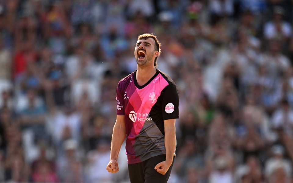 Ben Green roars at the fall of a wicket