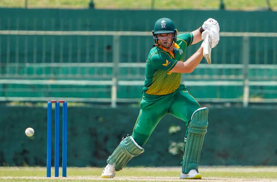 Tristan Stubbs stretches into a drive, Sri Lanka A vs South Africa A, 3rd unofficial ODI, Pallekele, June 8, 2023