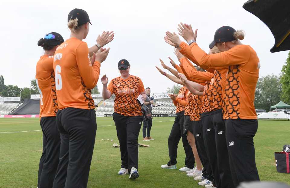 Anya Shrubsole leaves the field through a guard of honour after her final professional appearance, The Blaze vs Southern Vipers, Charlotte Edwards Cup final, New Road, June 11, 2023