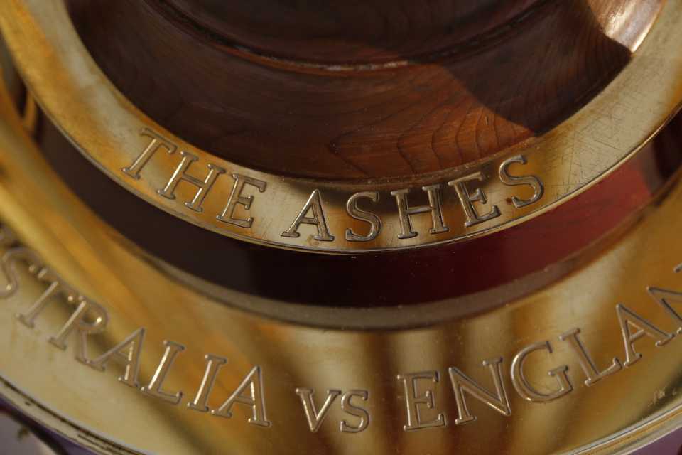 Detail of the Women's Ashes trophy unveiled at the County Ground