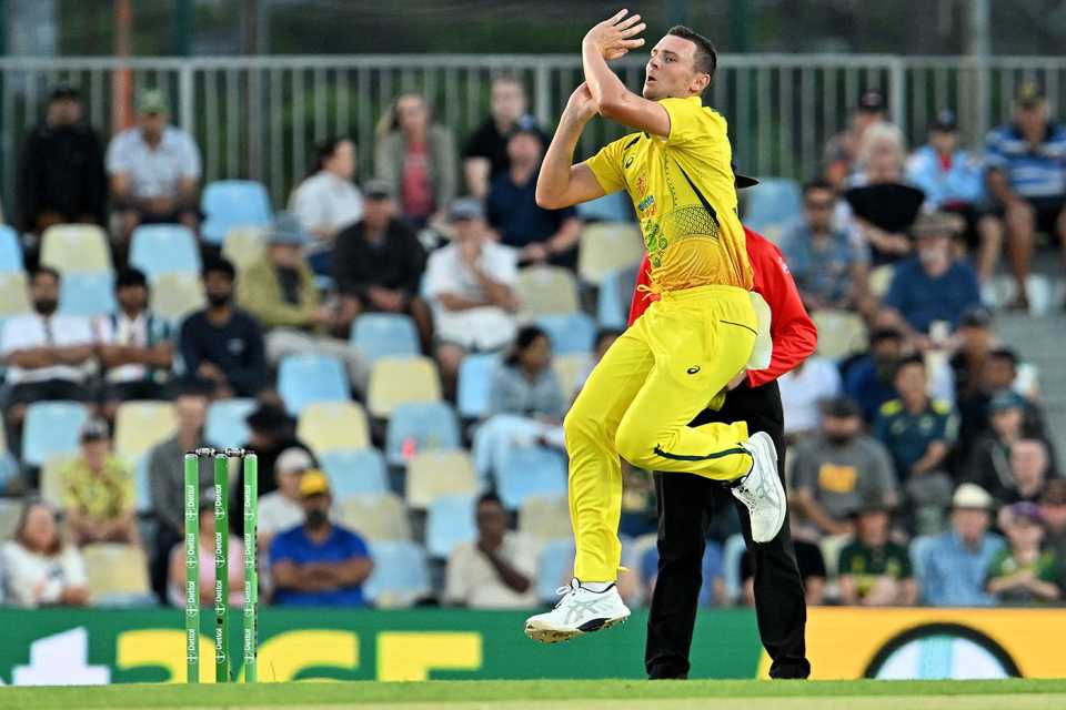 Josh Hazlewood bowls, Australia vs New Zealand, 1st ODI, Cairns, September 6, 2022