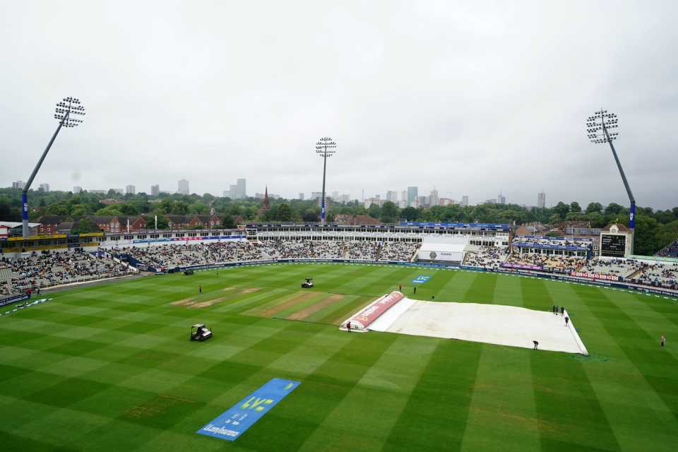 The covers come off after rain at Edgbaston