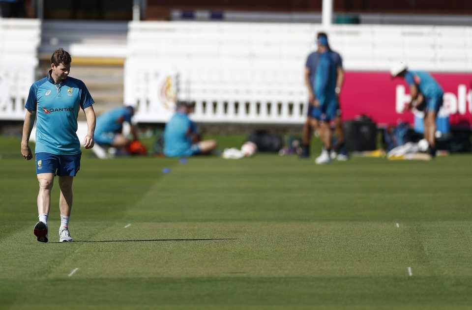 Steven Smith walks past a very green Lord's pitch three days out from the Ashes Test