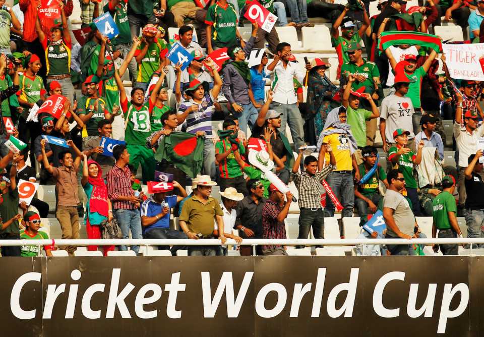The Mirpur crowd threw their four and six placards onto the field after Bangaldesh's loss, Bangladesh v West Indies, Group B, World Cup 2011, Mirpur, March 4, 2011