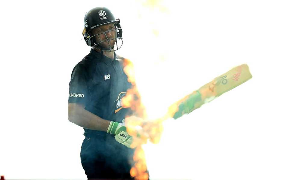 Fire seems to engulf Jos Buttler as he walks out to bat, Manchester Originals Men vs Northern Superchargers, The men's Hundred, Manchester, Emirates Old Trafford, August 5, 2022