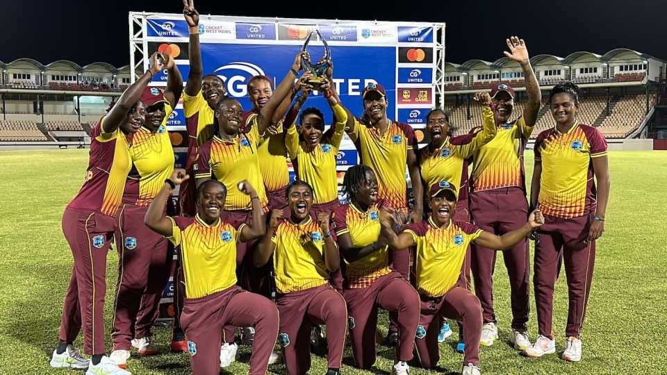 A jubilant West Indies team celebrates their series win