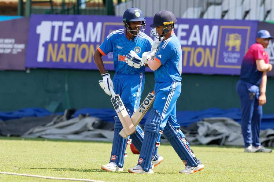 Sai Sudharsan and Abhishek Sharma walk out to bat, India A vs UAE A, ACC Men's Emerging Cup 2023, Colombo (SSC), July 14, 2023