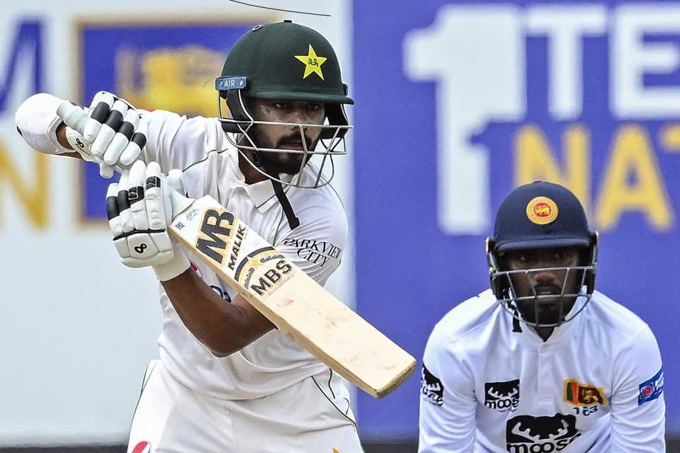 Saud Shakeel scored 30 off 38 deliveries in the chase, Sri Lanka vs Pakistan, 1st Test, Galle, 5th day, July 20, 2023