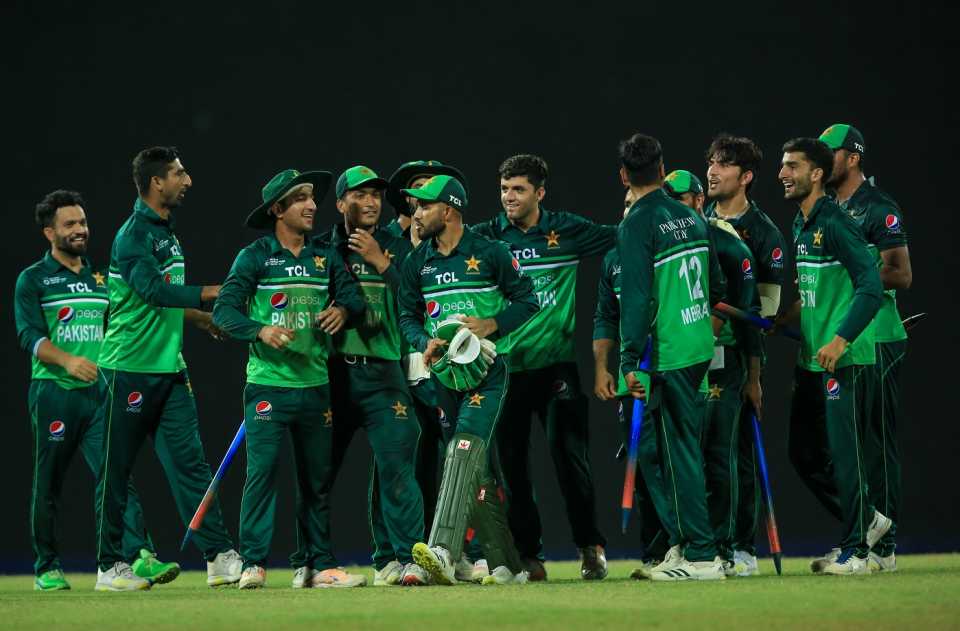 Pakistan A players celebrate after winning the Emerging Cup