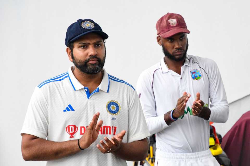 Rohit Sharma and Kraigg Brathwaite at the presentation, West Indies vs India, 2nd men's Test, Trinidad, 5th day, July 24, 2023